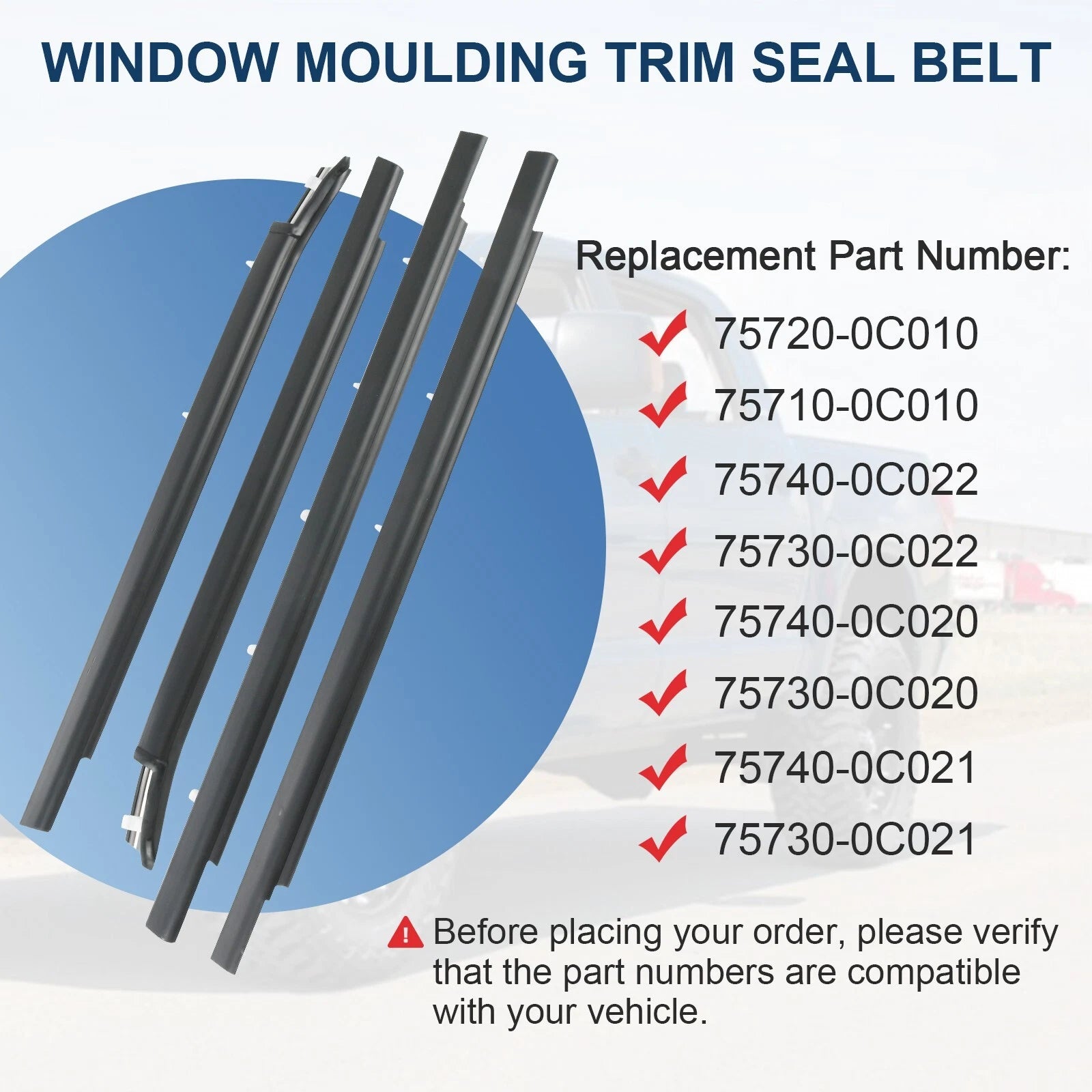 Set of 4 Window Moulding Weatherstrip Seals for Toyota Tundra (2000–2006)