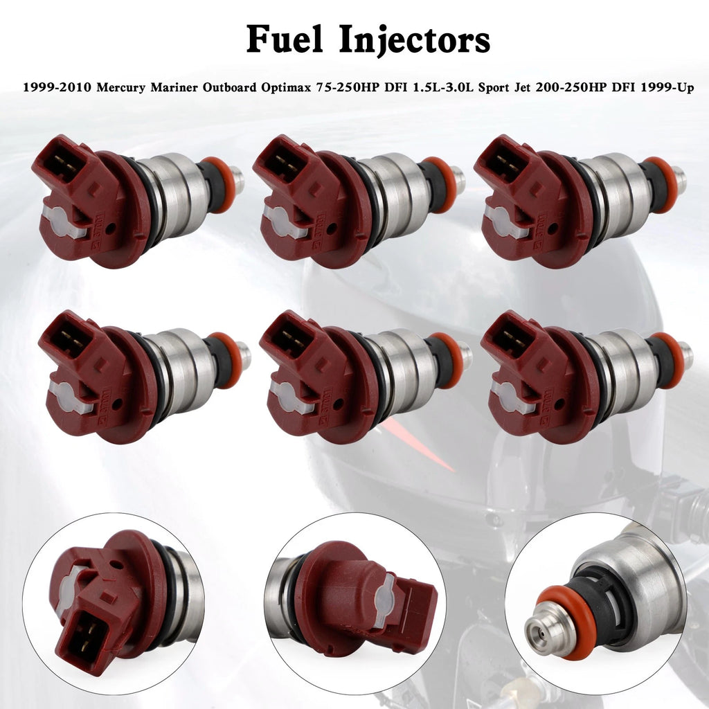 Set of 6 Fuel Injectors 37001 for Mercury Outboard Mariner (75-225)