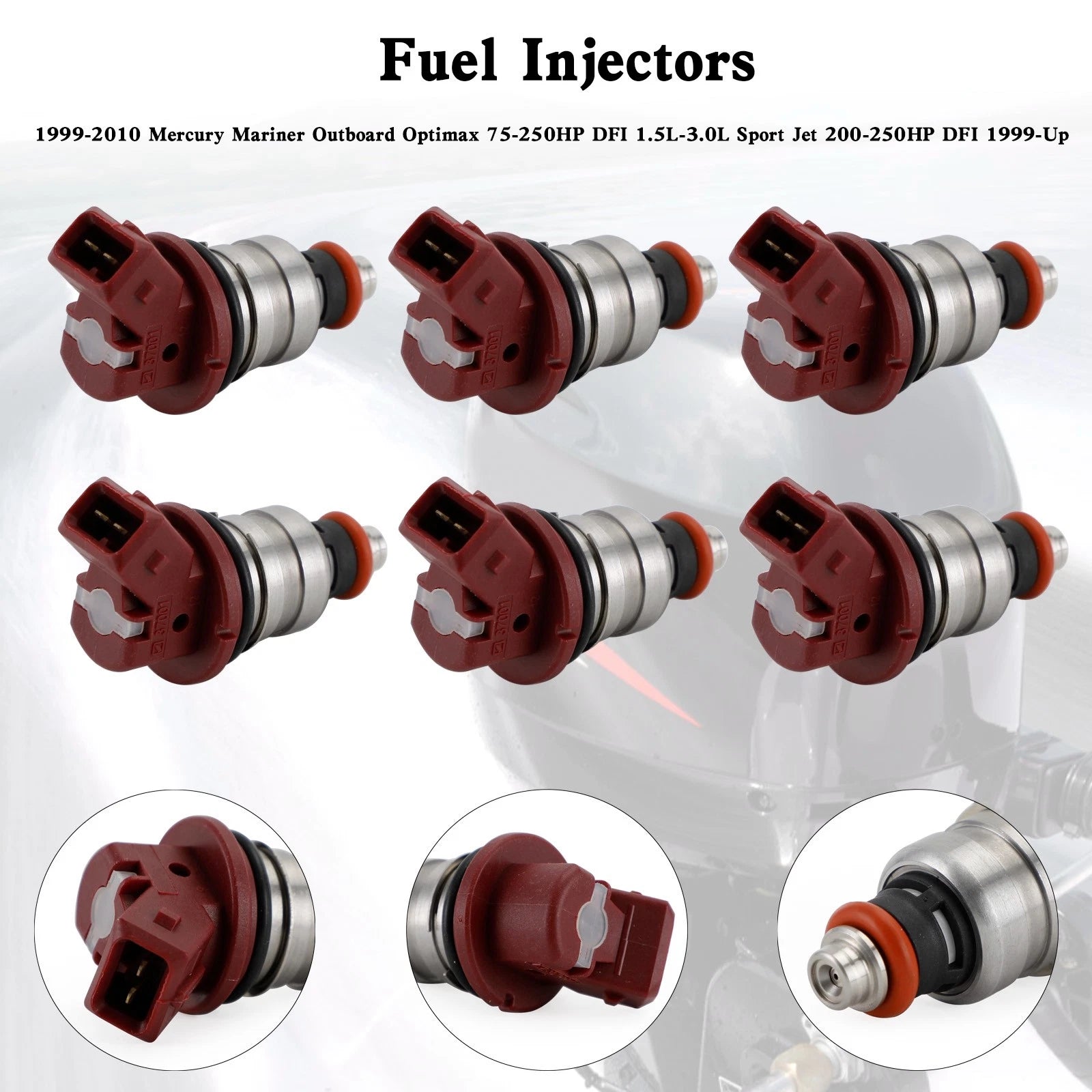 Set of 6 Fuel Injectors 37001 for Mercury Outboard Mariner (75-225)