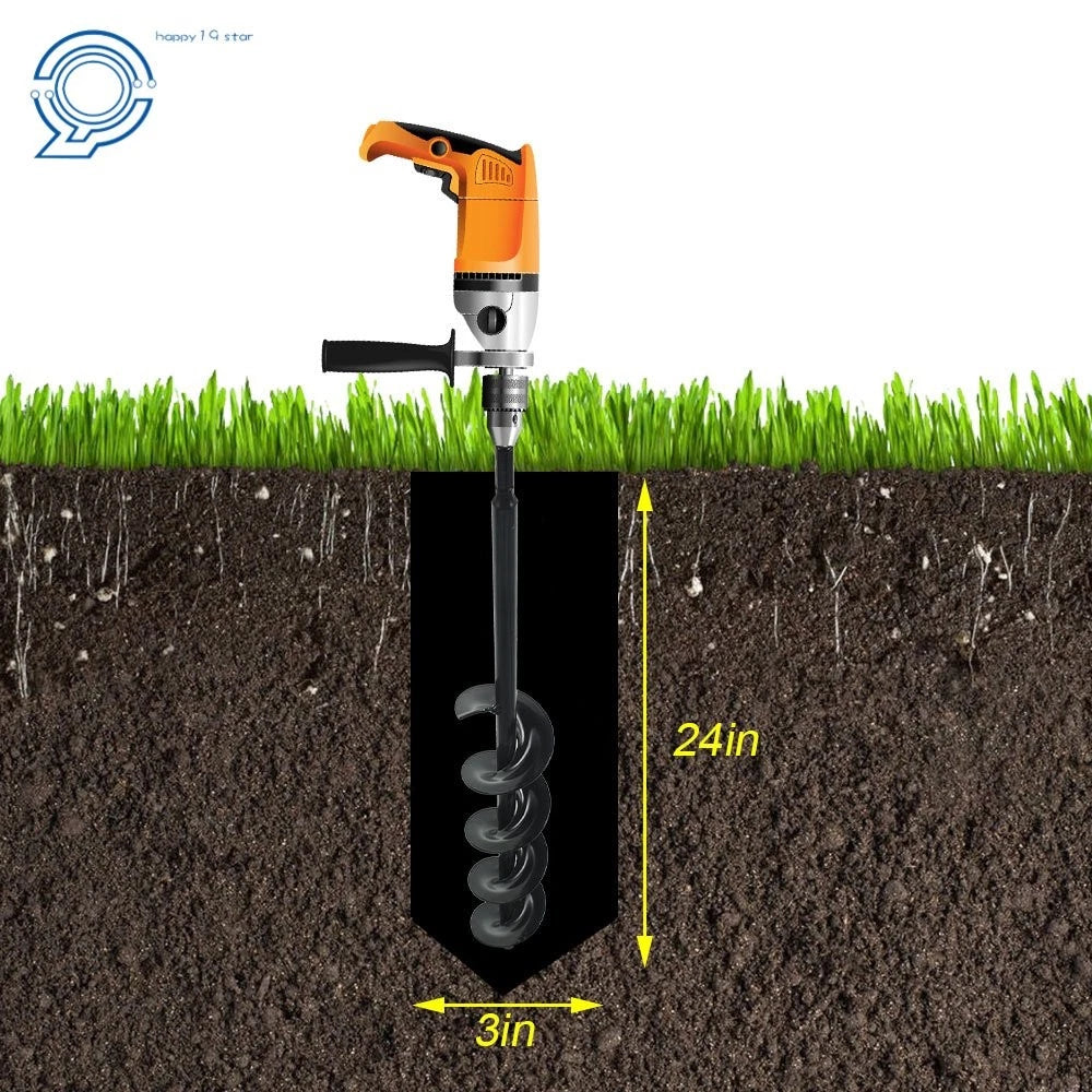 3" × 24" Solid Earth Auger Drill Bits for Garden Planter