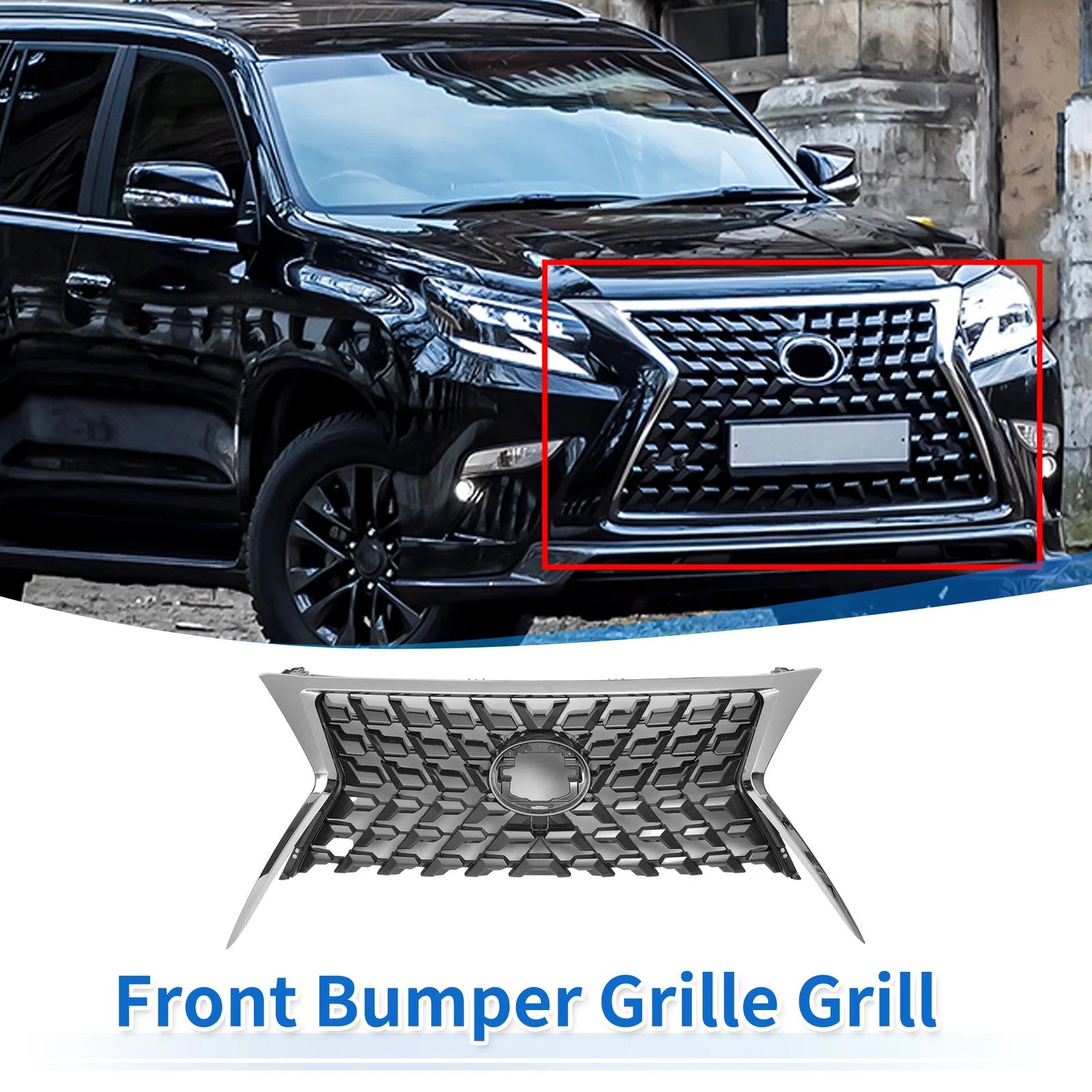 Front Upper Hood Grille for Lexus GX460 (2014–2022) Chrome Silver Tone