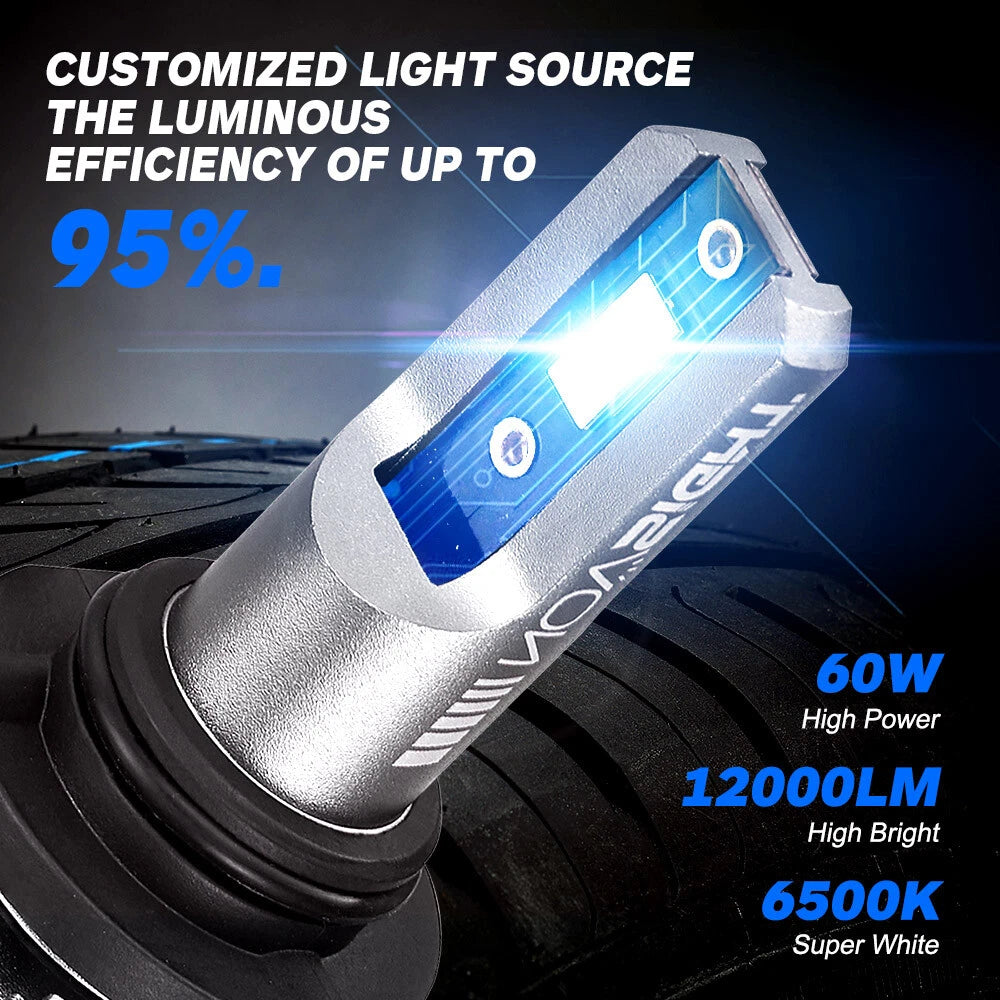 2X HB3 9005 LED Headlight Bulbs for High Low Beam (6500K 12000LM 60W)
