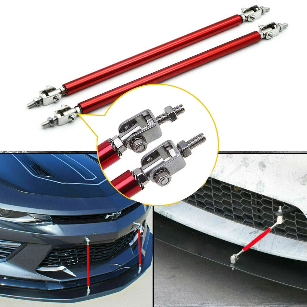 Adjustable Red Lip Bumper Splitter Rod Strut Support Tie Bars Universal