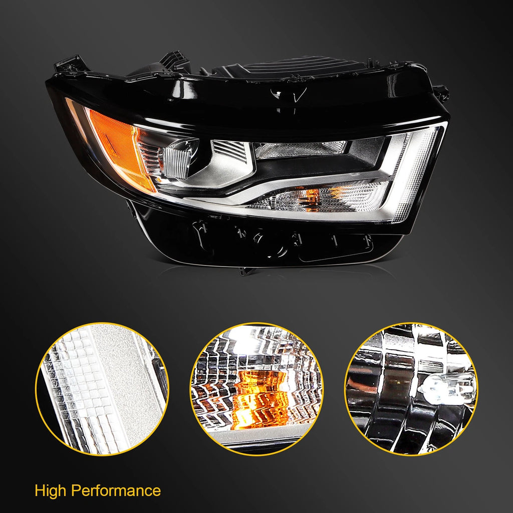 Right Side Headlight for Ford Edge (2015–2018) Black Housing with Bulbs