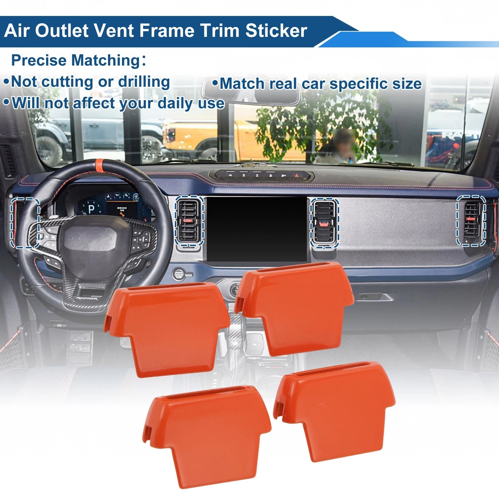 Set of 4 Air Condition Outlet Vent Trim Cover Frame for Ford Bronco (2021–2024) Orange