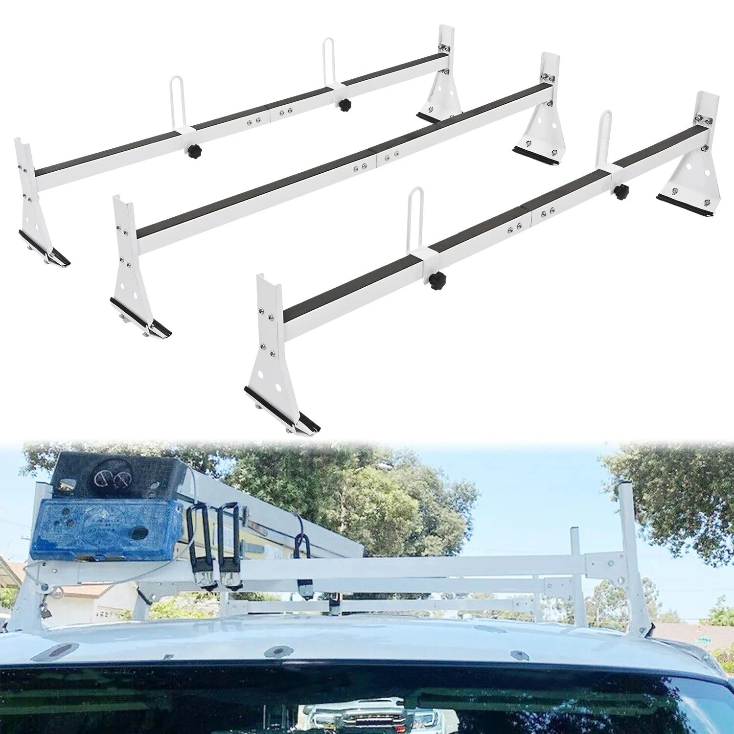 3 Bar Steel Ladder Roof Rack for Chevy Express (1996–2023) 800LB Capacity