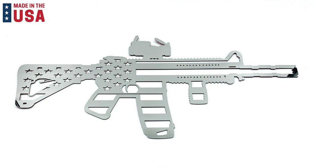 Laser Cut American Flag Emblem Decal for AR15 Rifle Polished Stainless Steel
