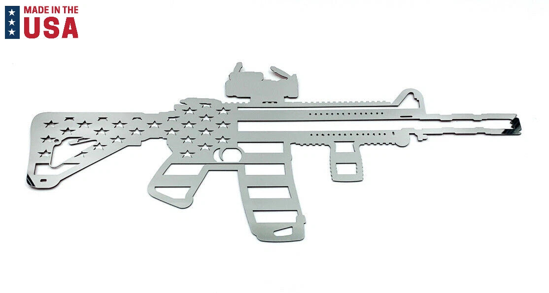 Laser Cut American Flag Emblem Decal for AR15 Rifle Polished Stainless Steel