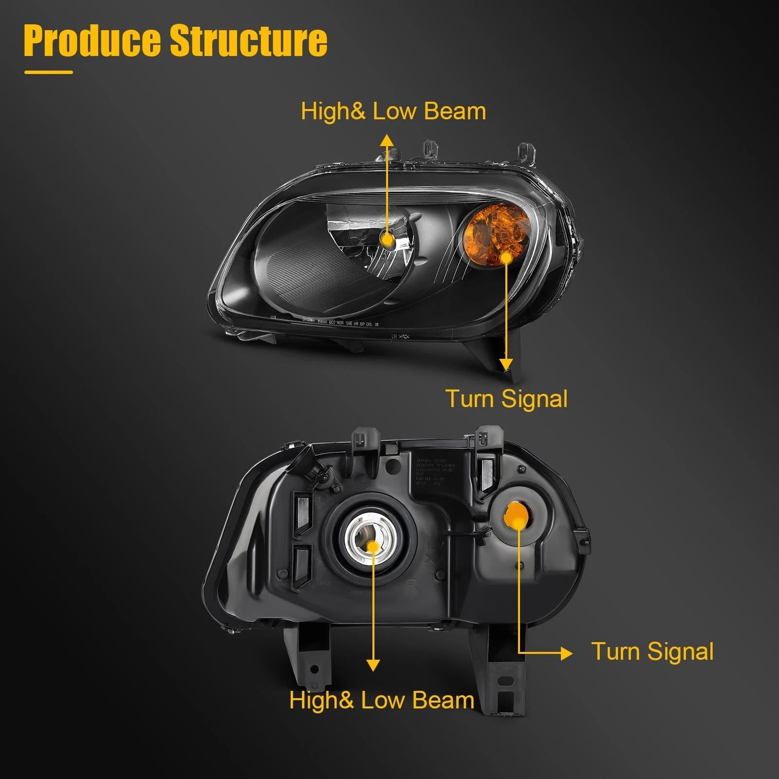 Pair Headlight Assemblies for Chevy HHR (2006–2011) Black Housing