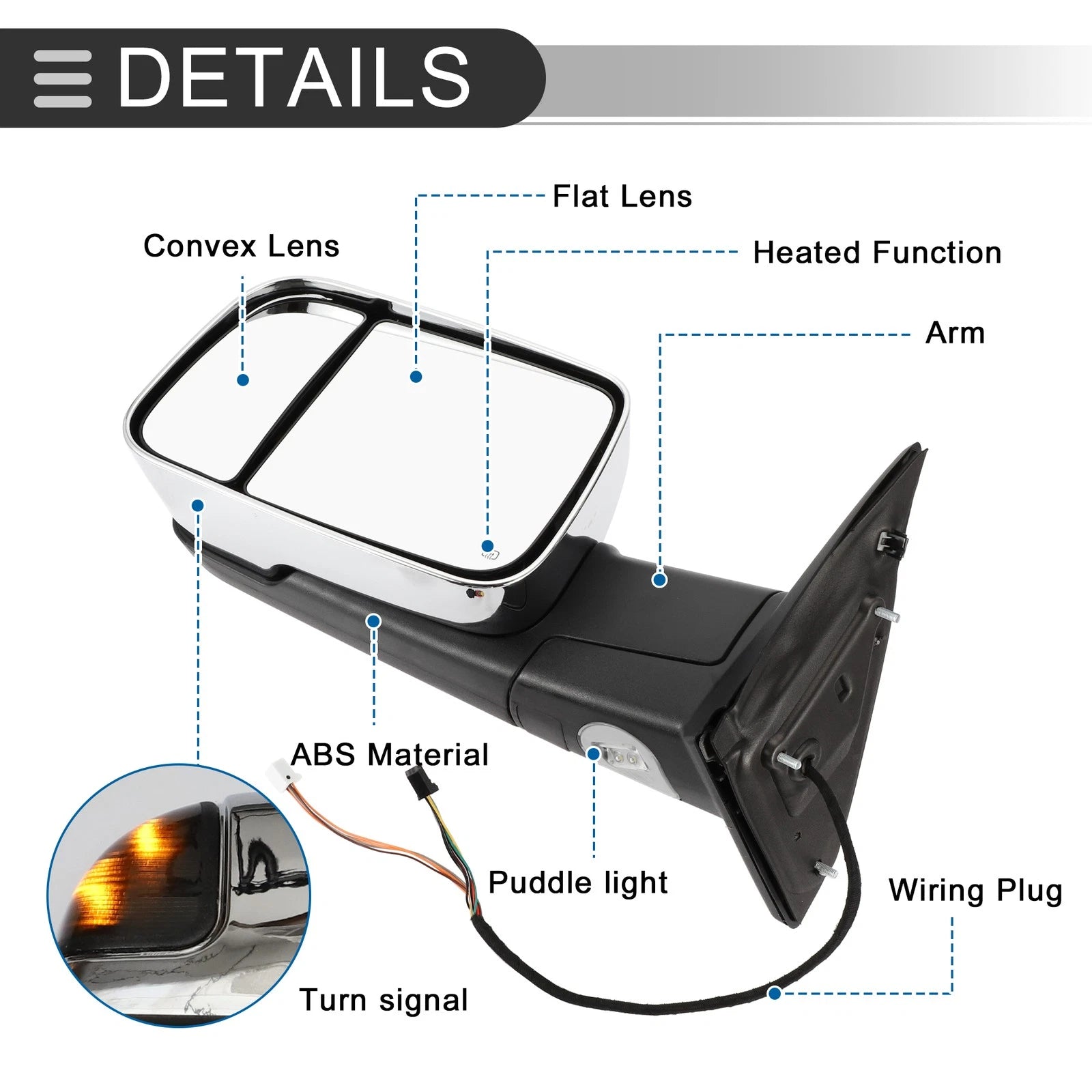 Tow Mirrors for Dodge Ram 1500 (1 Pair, LED Turn Signal Light, Silver Tone)