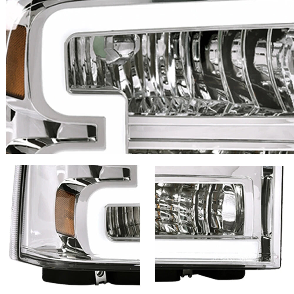 Clear Chrome LED DRL Headlights for Ford F250 F350 Super Duty (2005–2007)