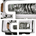 Clear Chrome LED DRL Headlights for Ford F250 F350 Super Duty (2005–2007)