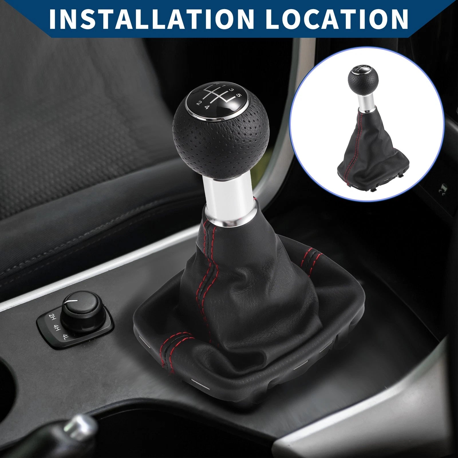 5 Speed Gear Shift Knob with Dust Cover for Audi A3 (2000–2003) Black Faux Leather