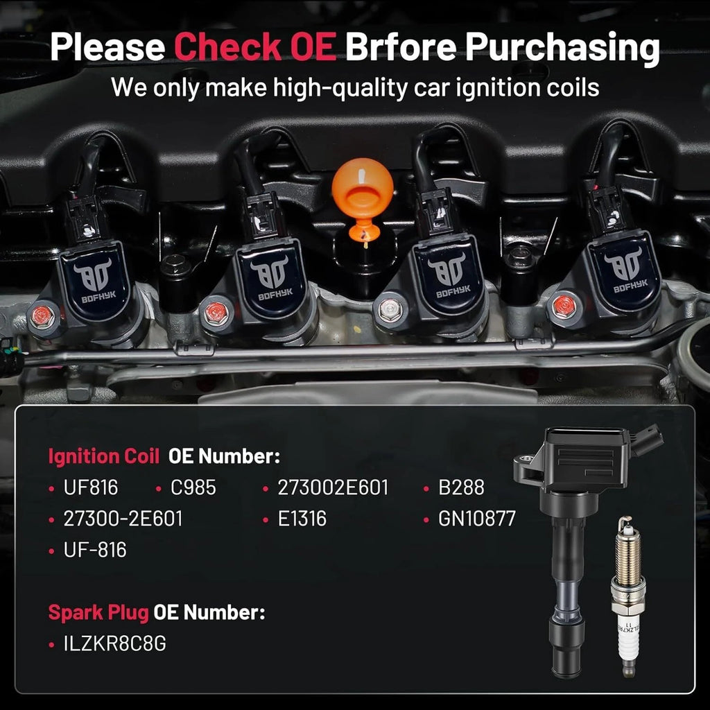 4X Ignition Coils & Iridium Spark Plugs for Kia Forte/Forte Koup (2010–2013)