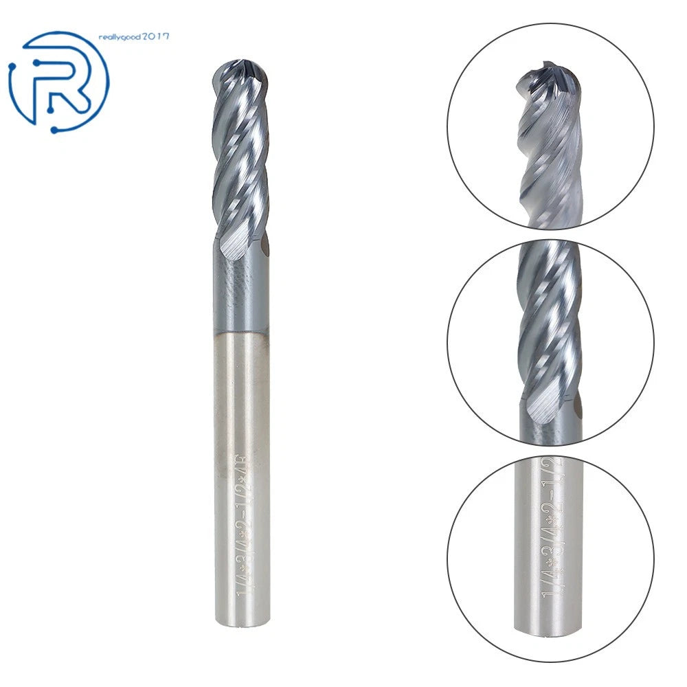 5 Pack Carbide End Mill 1/4" 4 Flute Ball Nose (LOC 3/4", Overall 2-1/2")