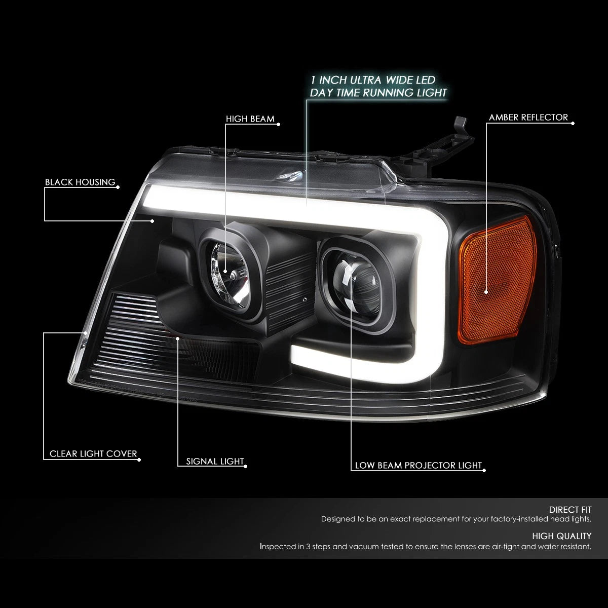 LED DRL Bar Projector Headlight for Ford F-150 (2004–2008)