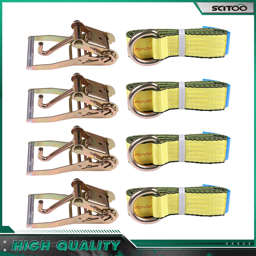 Set of 4 Lasso Wheel Lift Straps 2" Ratchet J Finger with Hook Towing Tie
