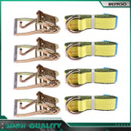 Set of 4 Lasso Wheel Lift Straps 2" Ratchet J Finger with Hook Towing Tie
