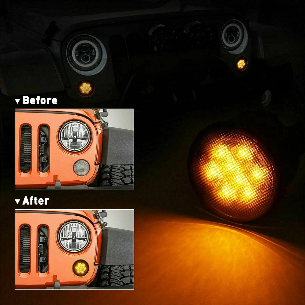 2X Amber LED Turn Signal Lights for Jeep Wrangler JK (2007–2018) Smoked
