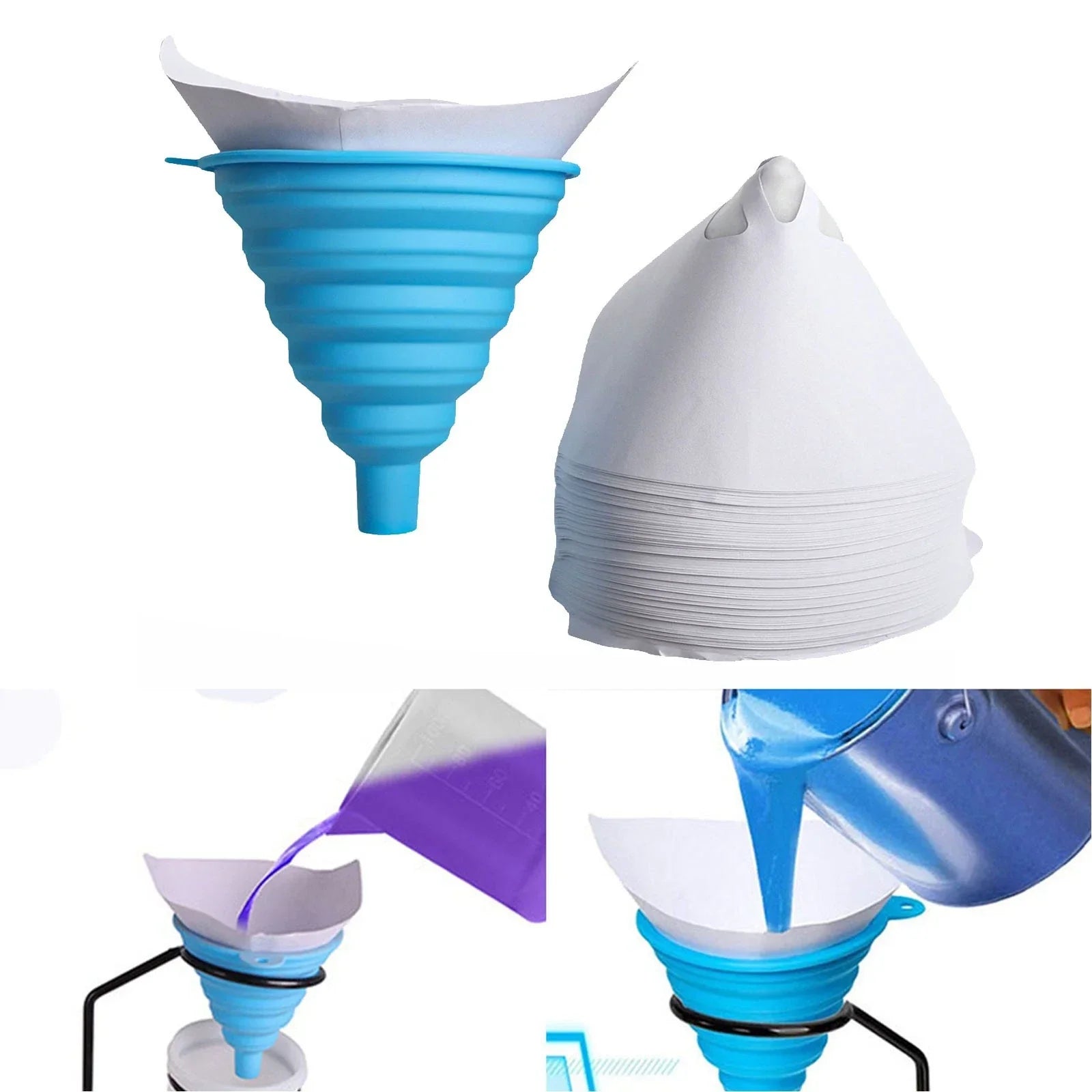 101 pcs Paint Filter Paper and Silicone Funnel for Auto Spray Painting