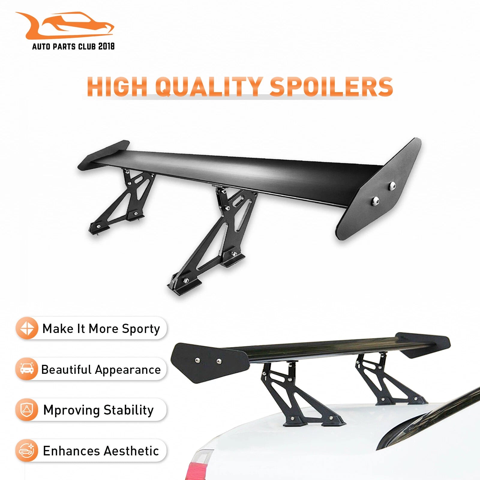 53" Adjustable Aluminum GT Wing Spoiler - Black GT-Style
