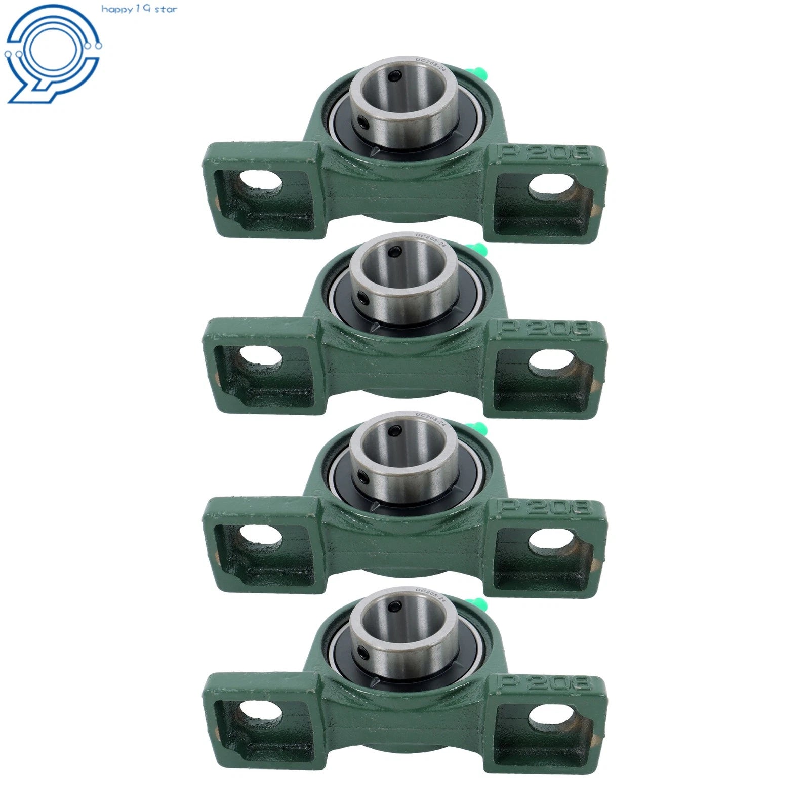 Set of 4 UCP208-24 Pillow Block Bearings for 2-Bolt Solid Base (Self-Aligning)