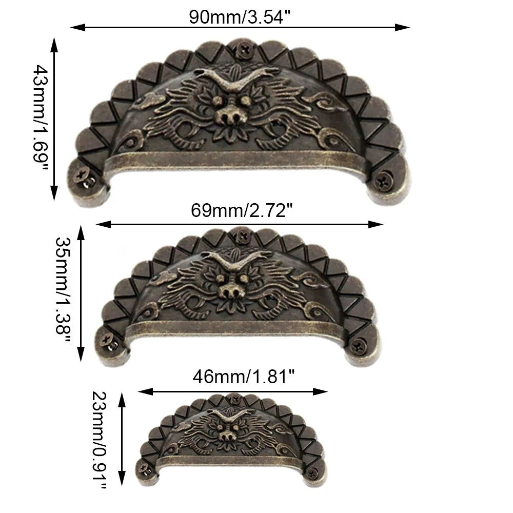 Set of 4 Zinc Alloy Vintage Dragon Pattern Drawer Pulls