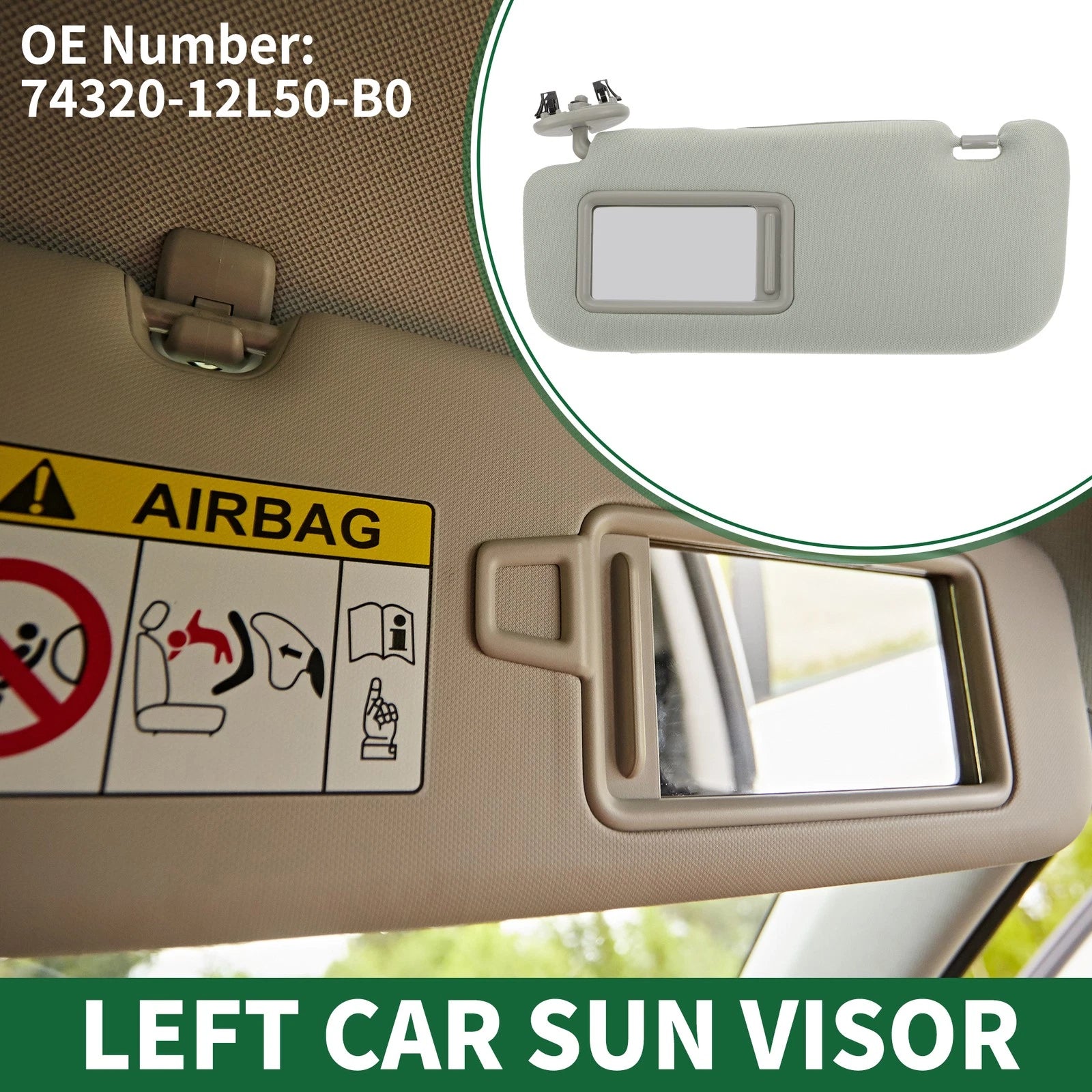 Left Sun Visor for Toyota Corolla (2009–2013) with Mirror No. 74320-12L50-B0