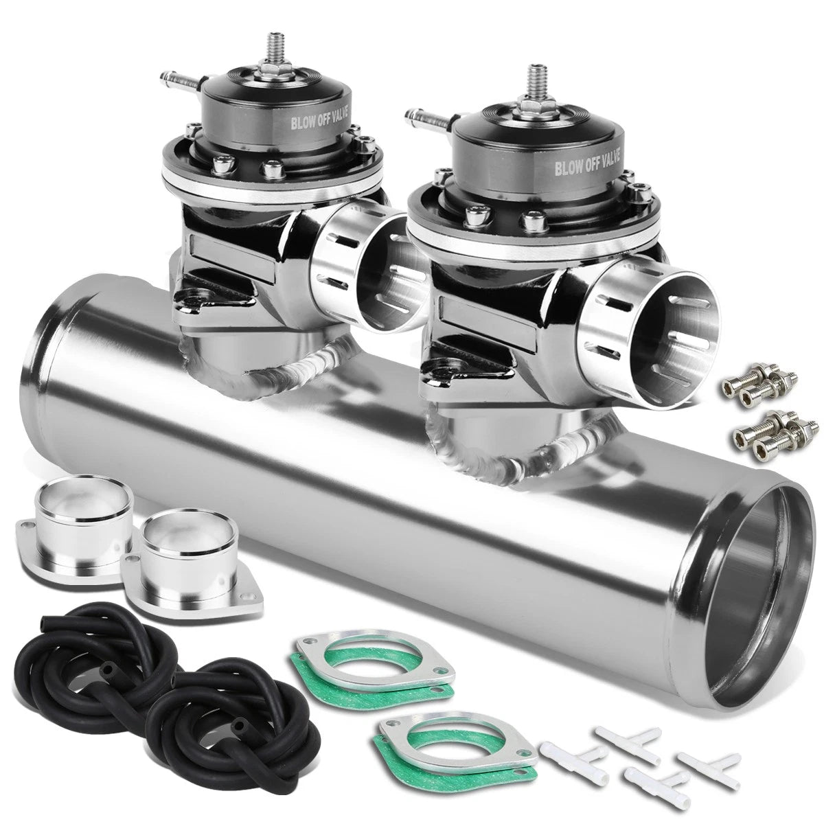 Universal Silver Type-FV 2-Bolt Blow Off Valve + 2.5" Dual Port Flange Adapter
