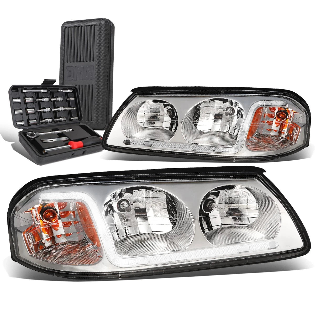 LED DRL Tube Chrome Amber Signal Headlights for Chevy Impala (2000–2005)