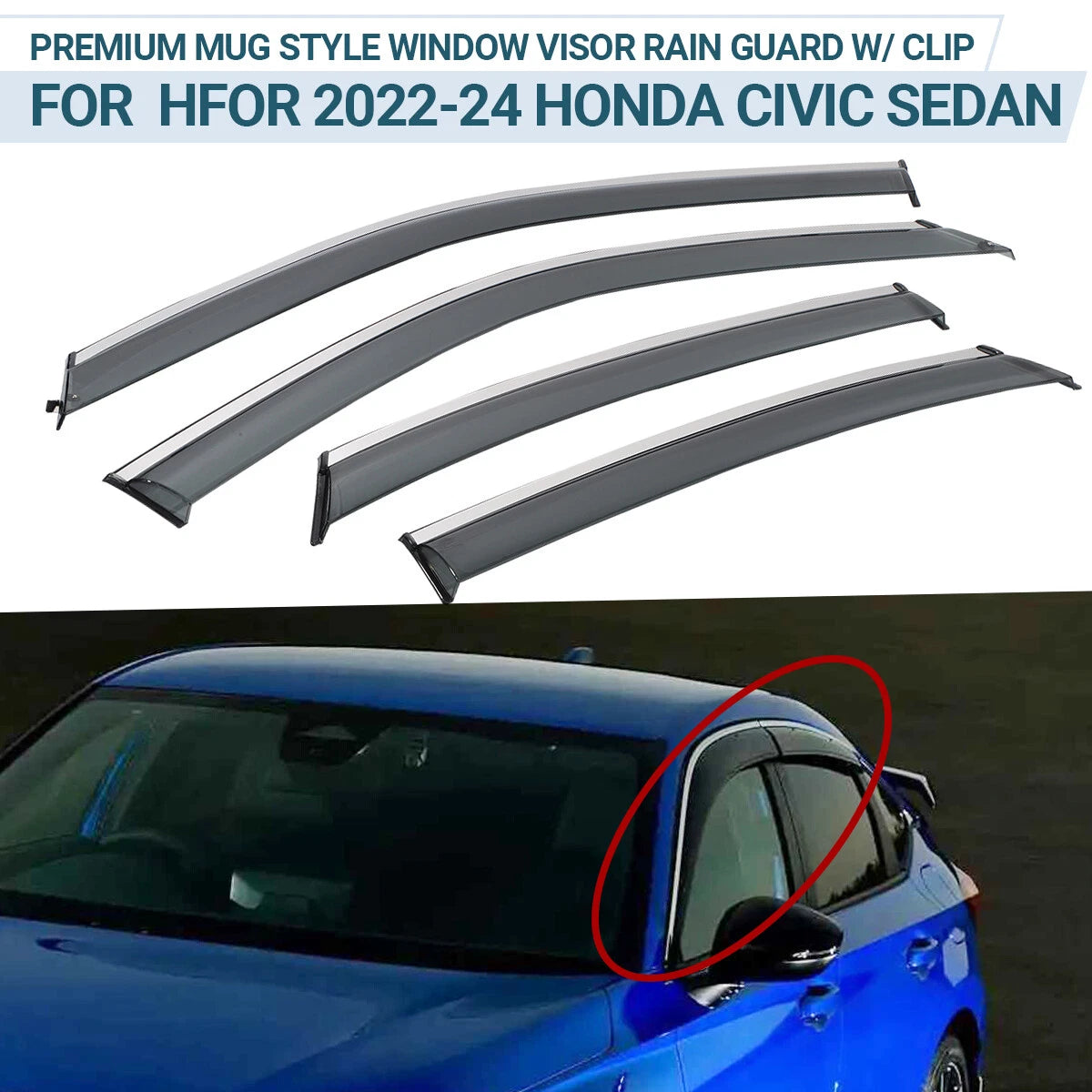 Premium Mug Style Window Visor Rain Guard for Honda Civic Sedan (2022–2026)