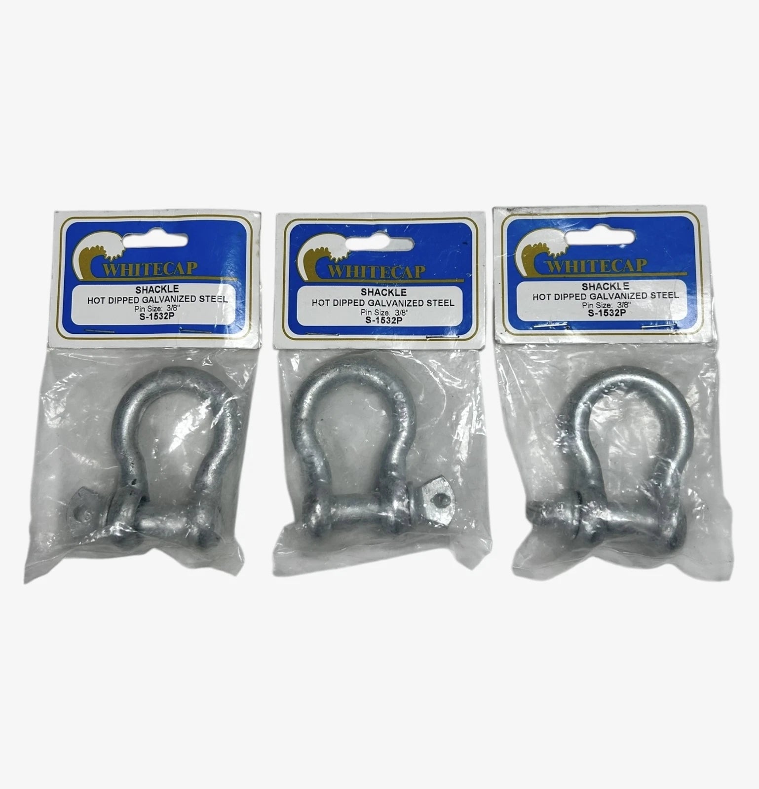 3 Pack Hot Dipped Galvanized Steel Shackles 3/8'' - Whitecap S-1532P