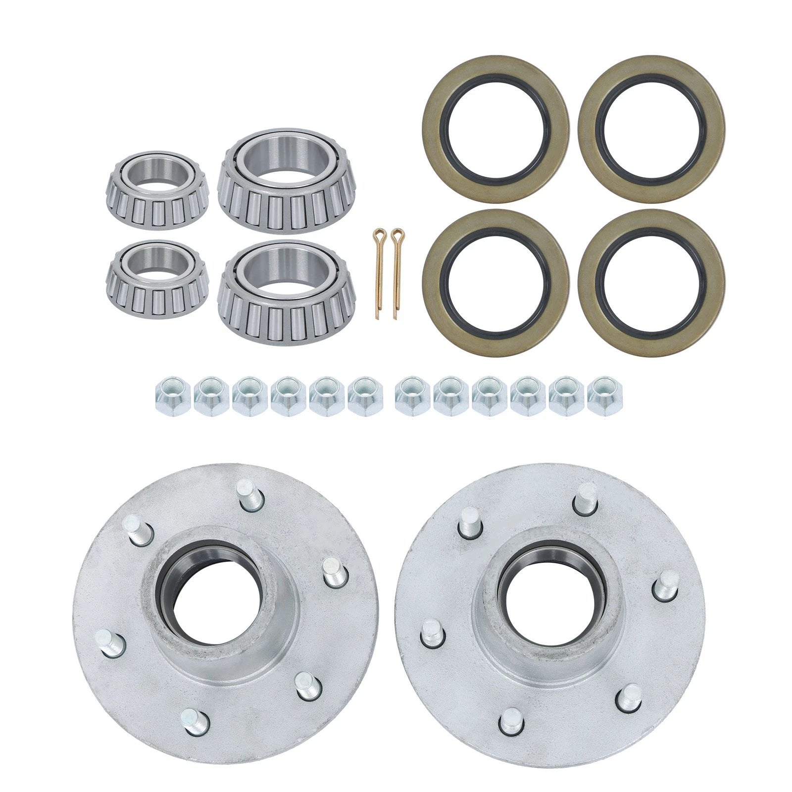 Set of 2 Galvanized Trailer Hubs with Spindle and Bearing Kit for Trailer