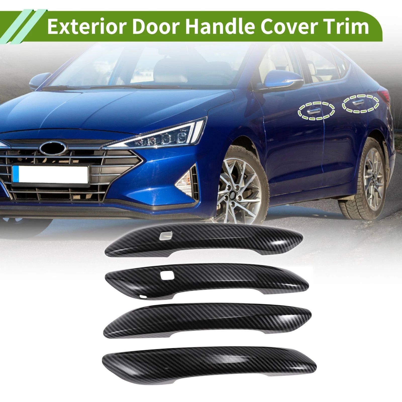 Exterior Door Handle Cover Trim for Hyundai Elantra (2021–2024) Carbon Fiber Black