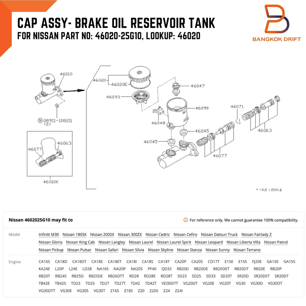 Brake Oil Reservoir Cap for Nissan Navara D21 (1985-1997)