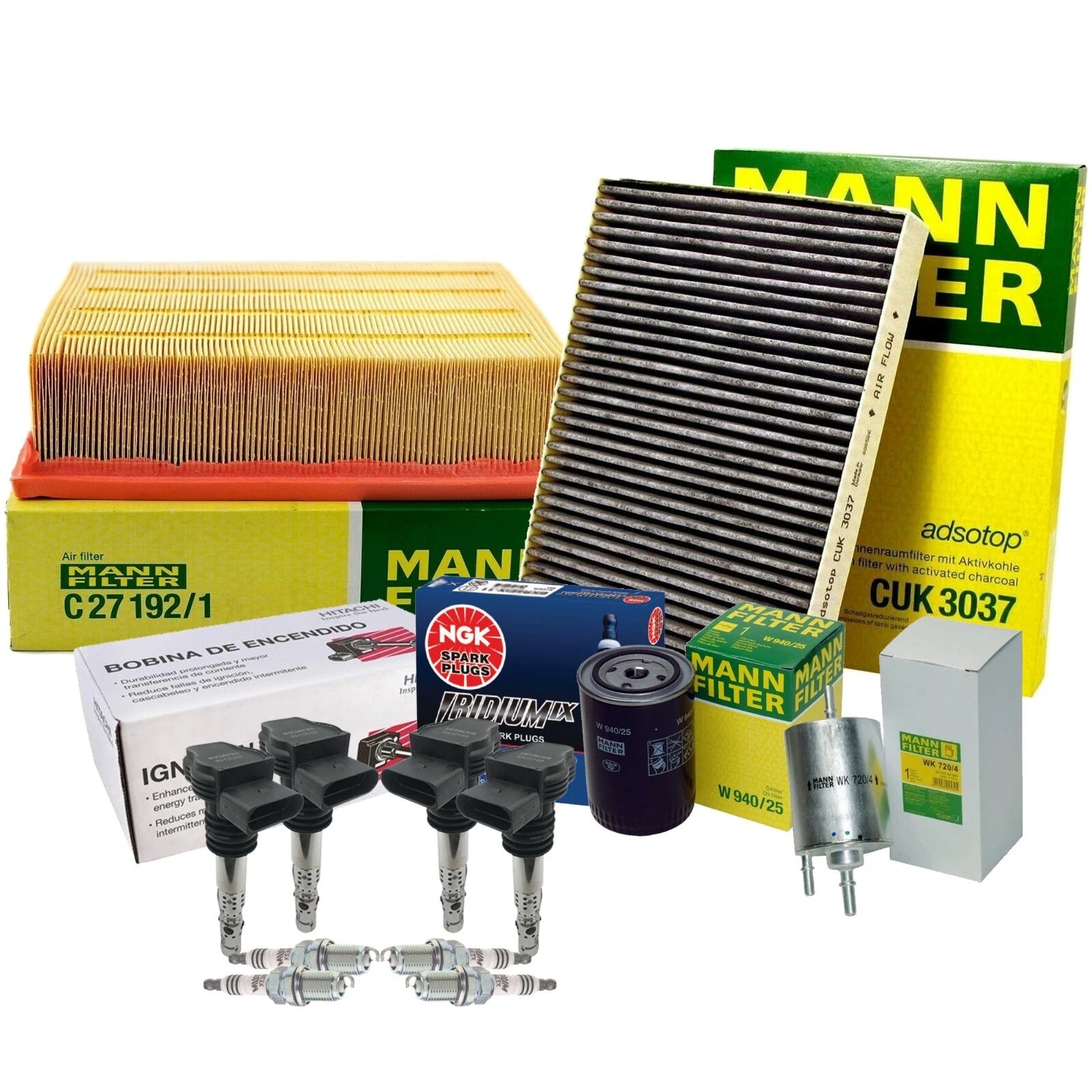 Set of 4 Mann Filters & 4 NGK Iridium IX Spark Plugs for Audi L4