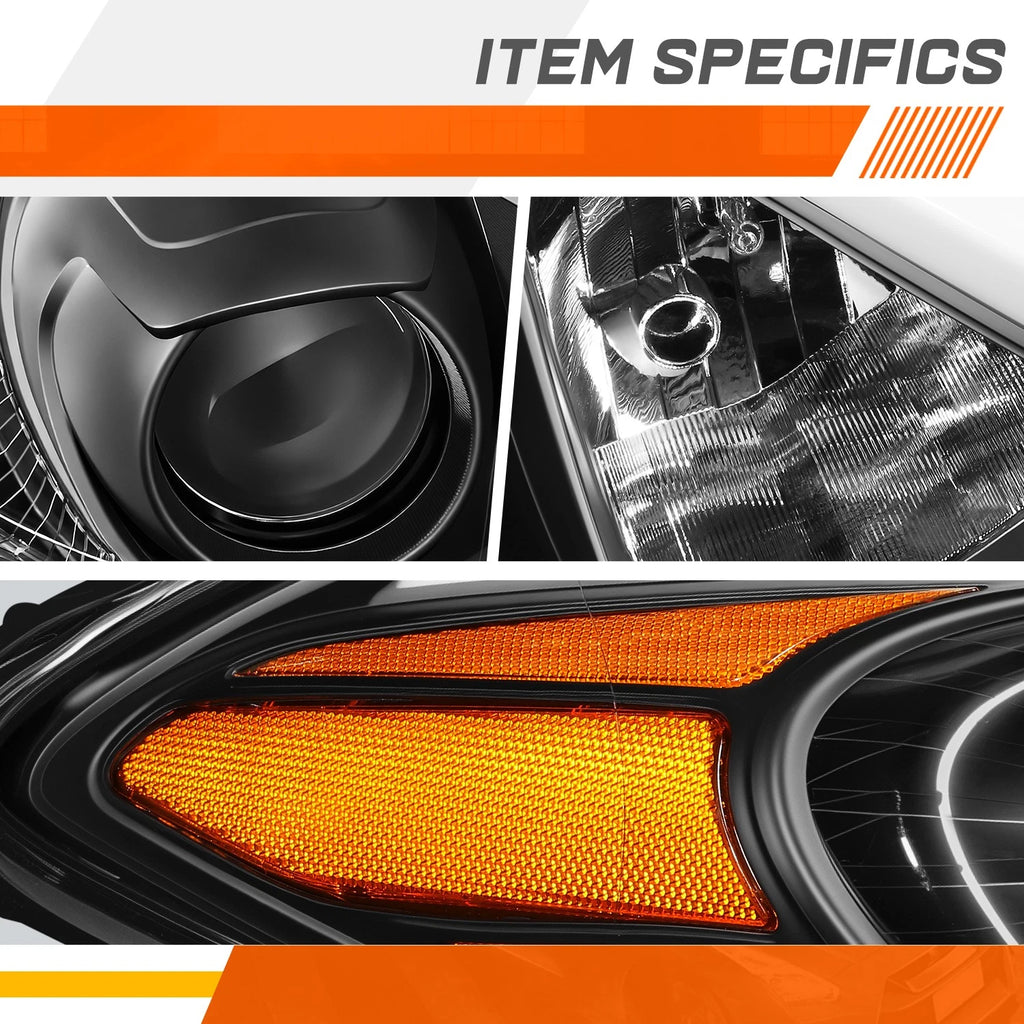 Projector Headlights for Kia Forte 5 Koup (2014–2016) Black Housing Amber Side