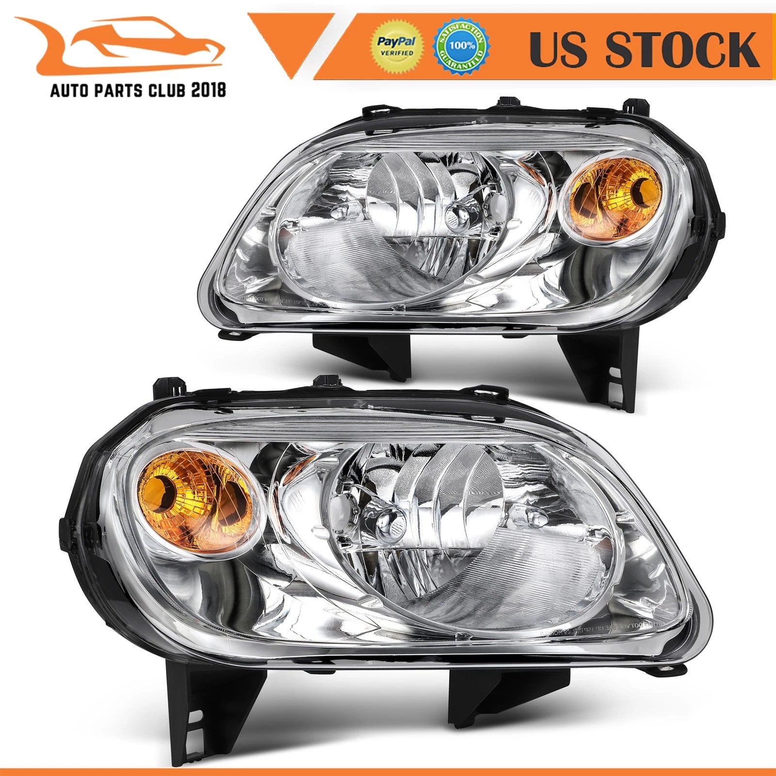 Headlight Assembly Pair for Chevy HHR (2006–2011) Chrome Housing Clear Lens