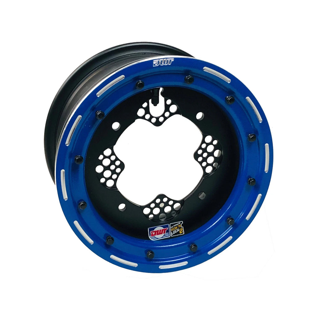 2X DWT ROK'N LOK Front Blue Beadlock Rim Wheel 10" 10x5 4/156 (Blaster Warrior)