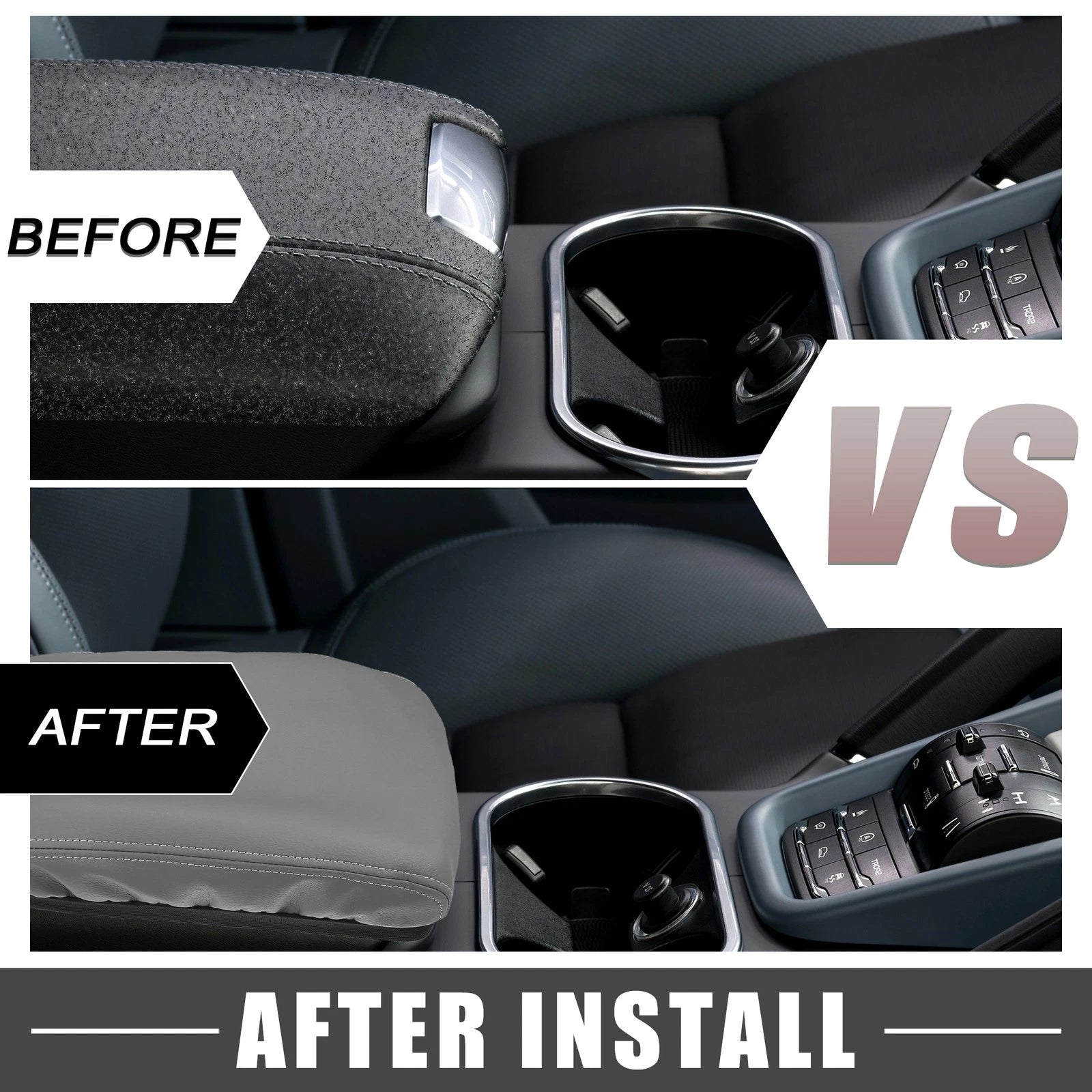Center Console Armrest Cover Pad for Toyota Highlander (2008–2013) Faux Leather Gray