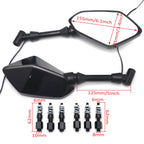 LED Signal Integrated Black Motorcycle Rear View Side Mirrors Universal 10mm 8mm