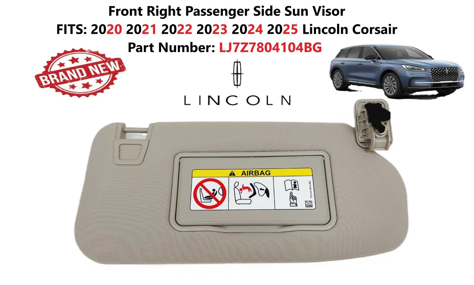 Front Right Passenger Sun Visor for Lincoln Corsair (2020–2025) LJ7Z7804104BG