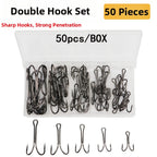 Set of 50 Double Hooks for Fishing Tackle (Sizes 1# & 8#)