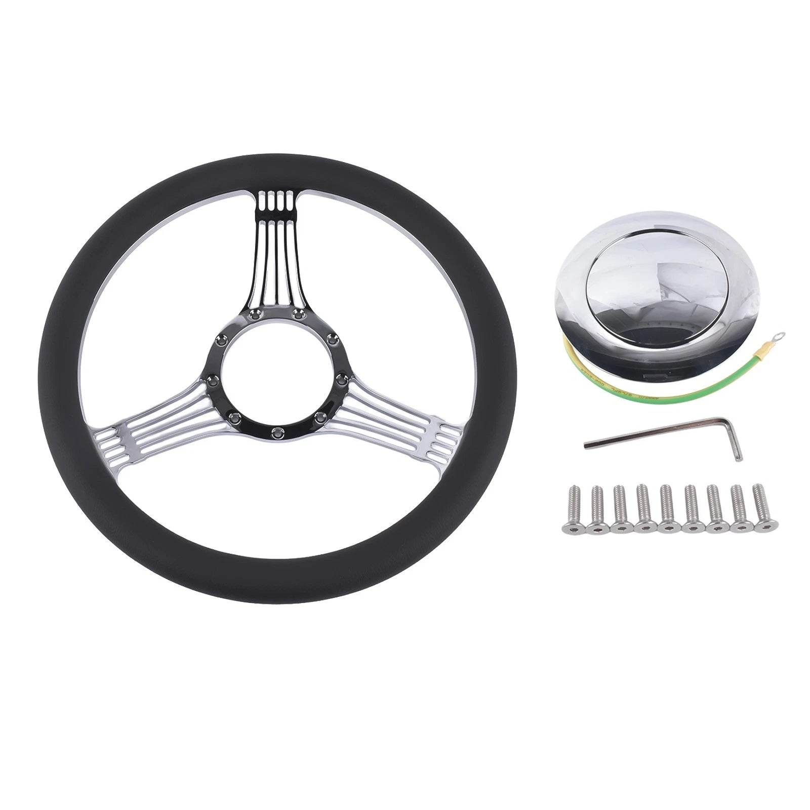 Steering Wheel Kit for GM 14" (1969–1994) - Billet Aluminum, 9 Hole, Horn Button