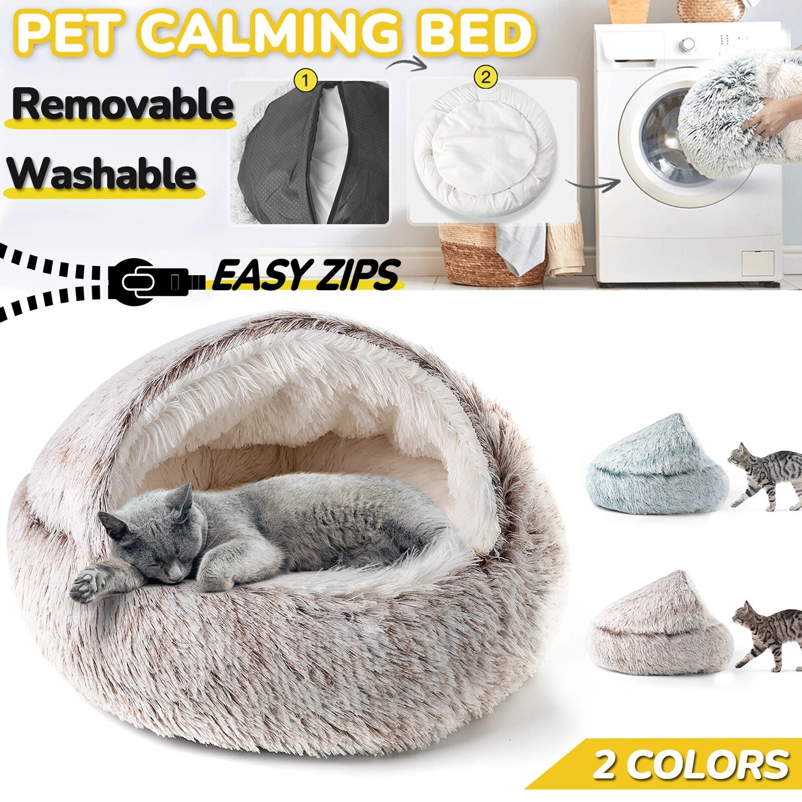 Soft Plush Cat Bed Cave for Dogs Cats (50/60cm) Self Warming Winter