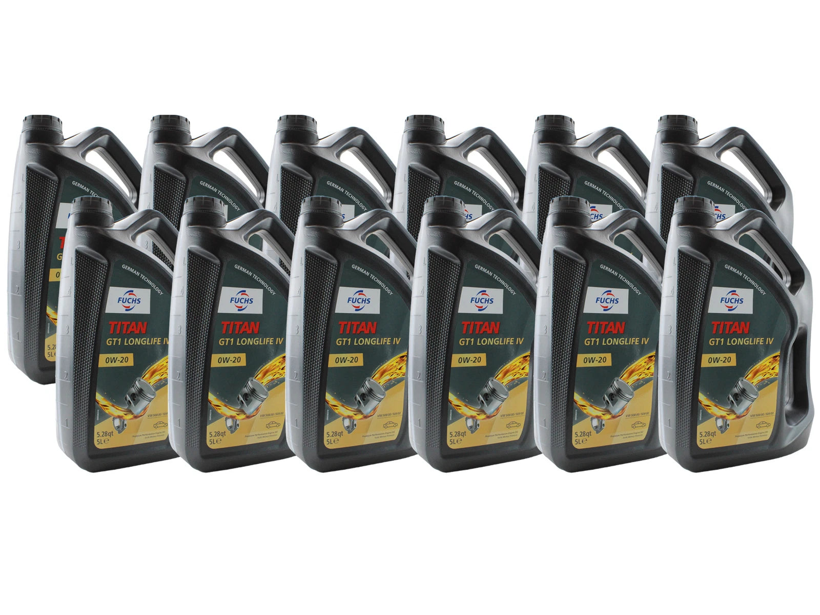Set of 12 Fuchs TITAN GT1 LONGLIFE IV SAE 0W-20 Engine Oil (5L each)