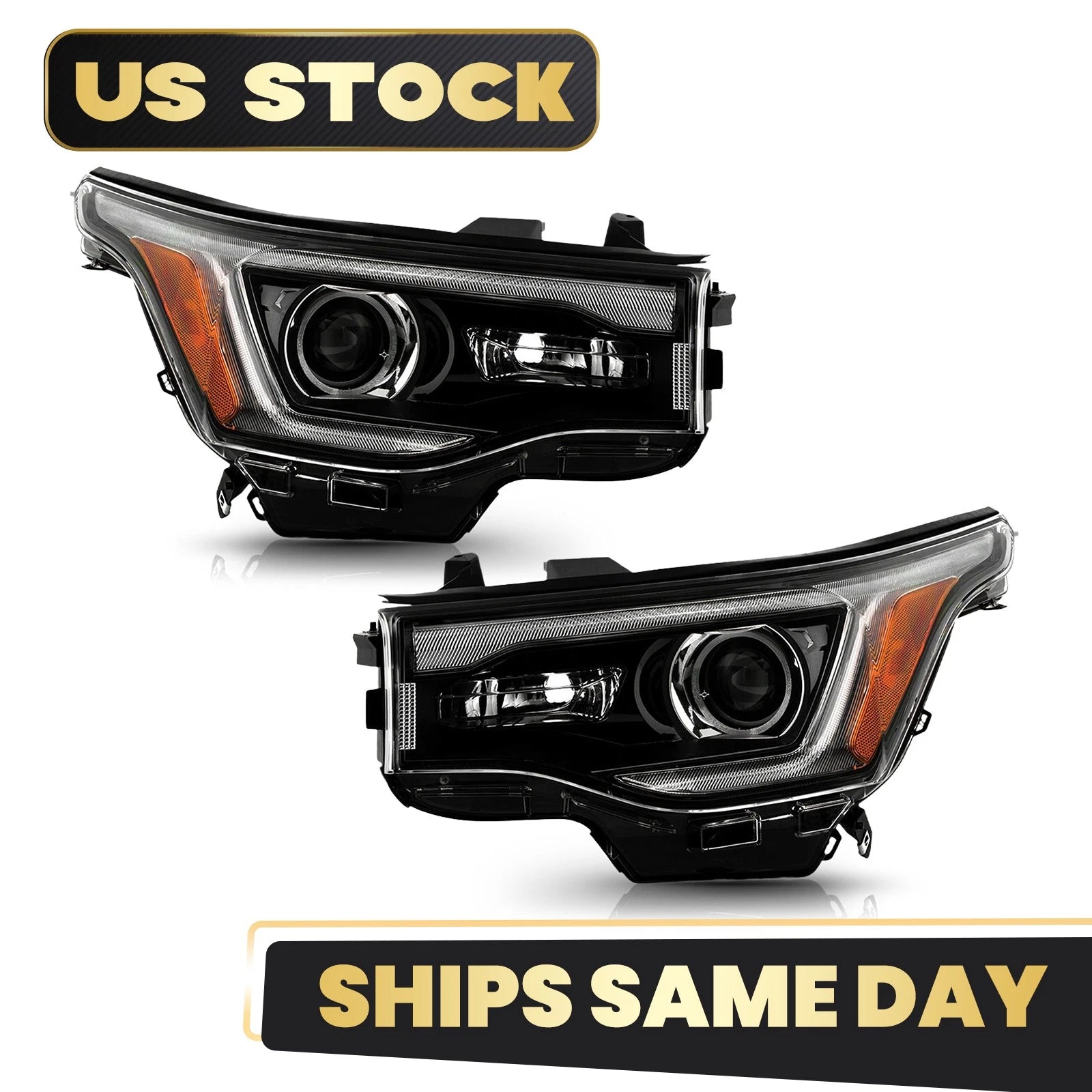 Set of 2 LED DRL Black Halogen Headlights for GMC Acadia (2017–2019)