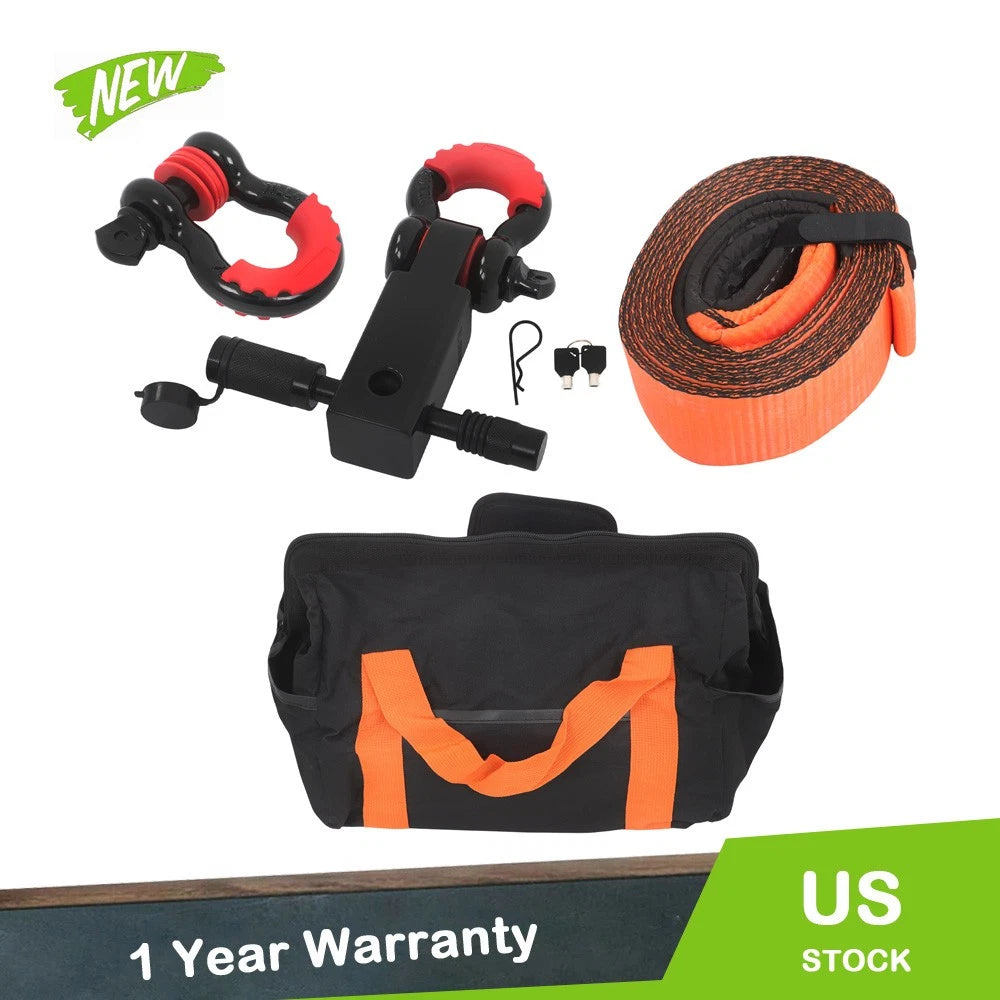 3" x 20' Recovery Tow Strap Kit for 2" Hitch Receiver & 3/4" D-Ring