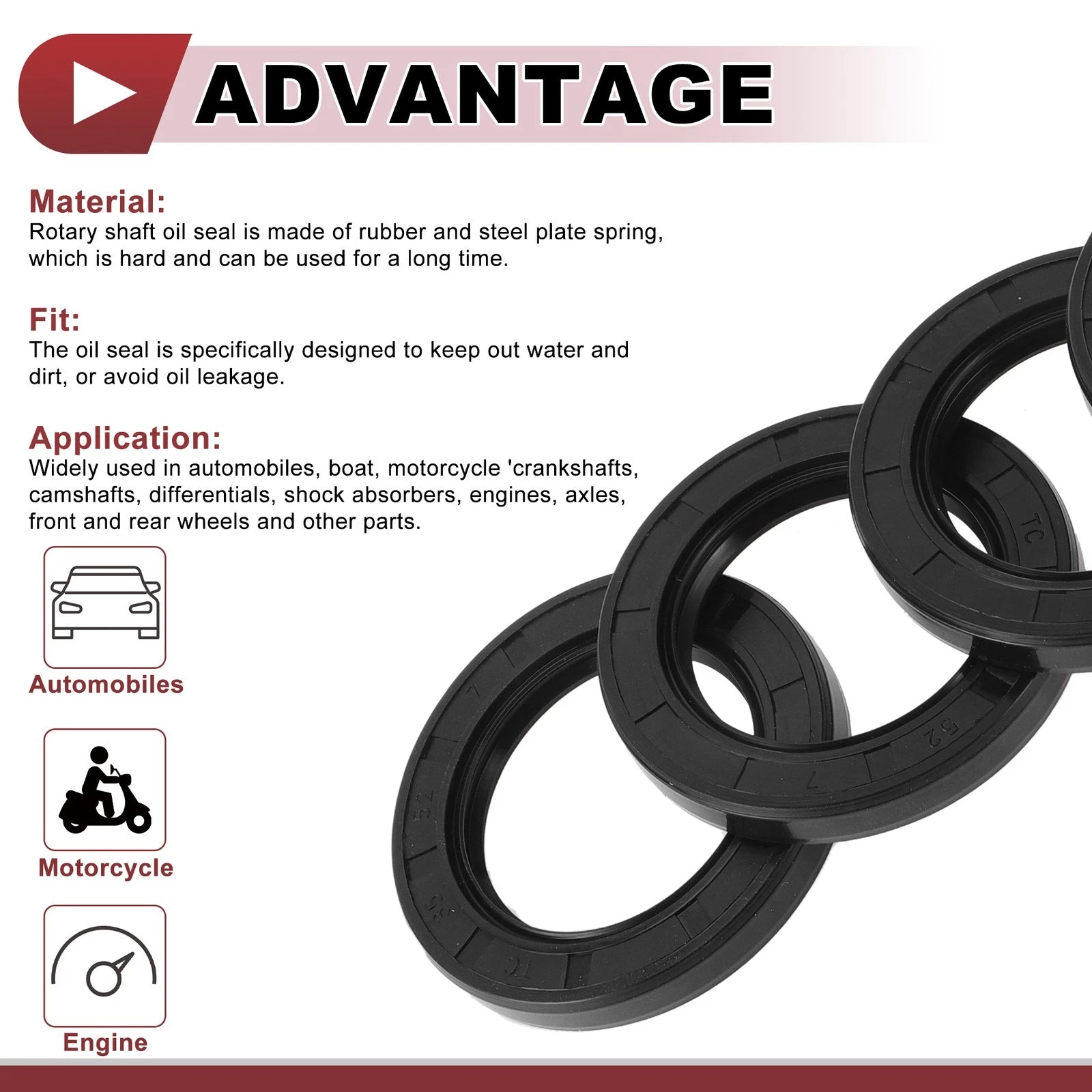 Set of 5 Rotary Shaft Oil Seals 35x52x7mm Nitrile Rubber 672668828724
