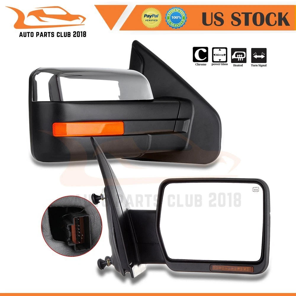 Set of 2 Chrome Power Signal Puddle Tow Mirrors for Ford F150 (2004–2014)